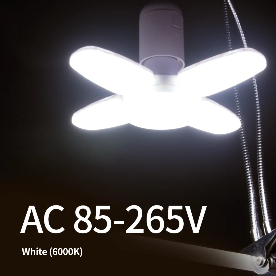 E27 Foldable Fan LED Bulb 28W 360° – Home Garage Warehouse LED Light Bulb Oasis Select 85V-265V White