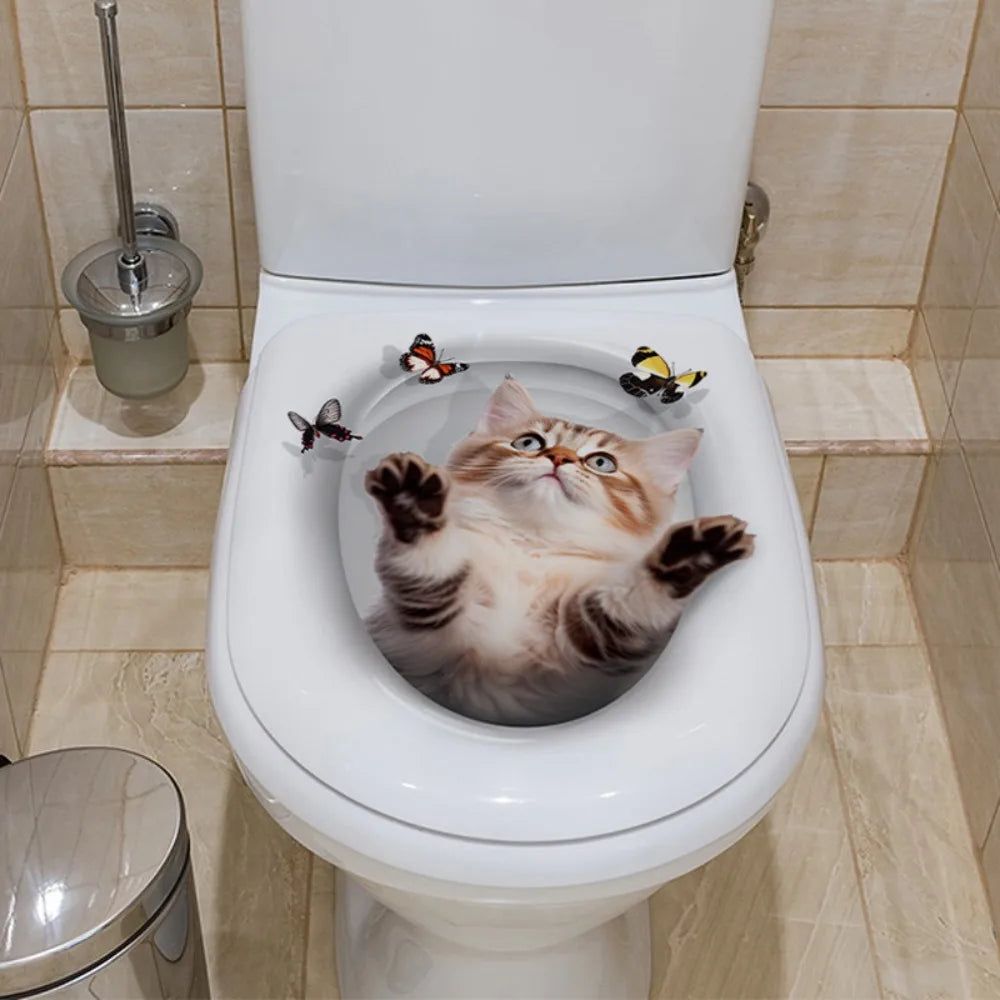 3D Animal Toilet Stickers – Waterproof PVC Cat & Squirrel Decals