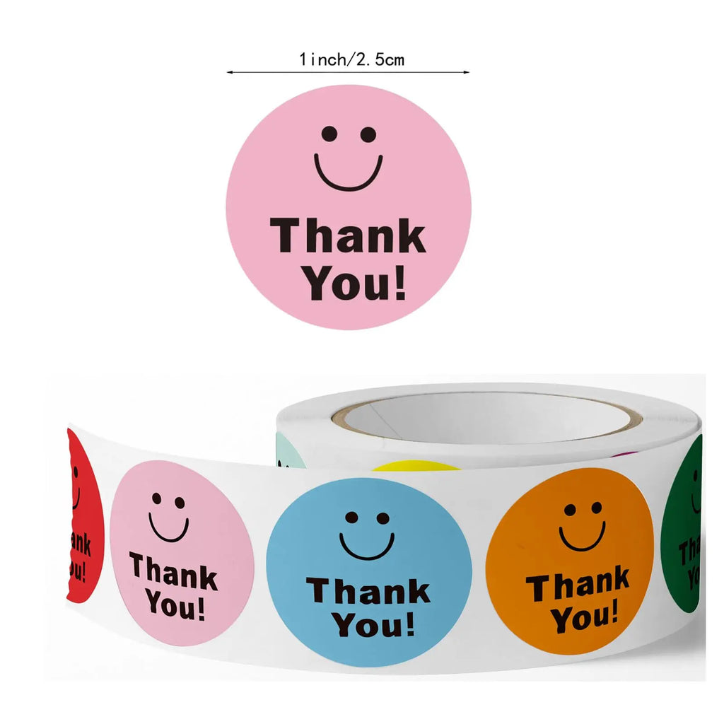 500 Pcs Thank You Stickers 8 Designs Colorful Smiley 1 Inch Thank You Stickers for Packaging Thank You Stickers for Baking Oasis Select