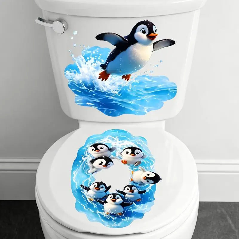 Cute Cartoon Penguin Toilet Stickers Waterproof Self Adhesive Removable Bathroom Wall Decor Decals Oasis Select