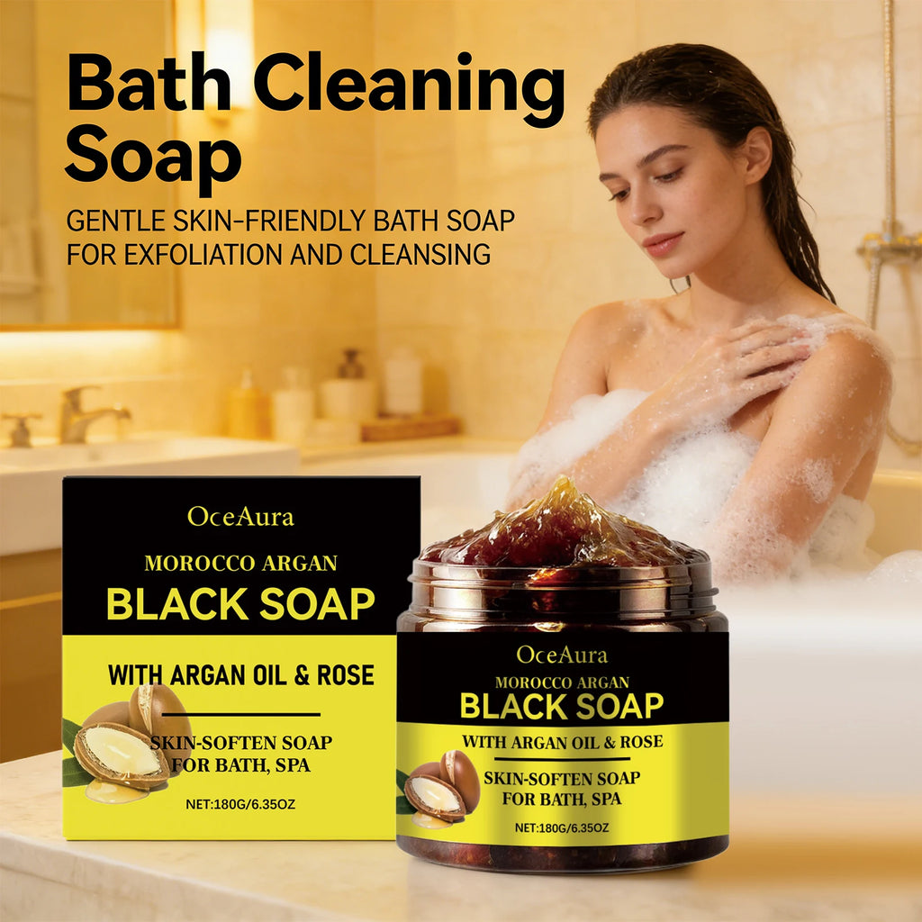 Morocco Argan Black Soap for Exfoliating Deep Cleaning Remove Dead Skin Body Scrub Purifying Moisturizing Brighten Skin Soap Oasis Select