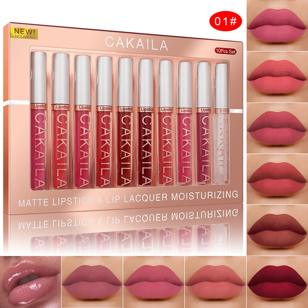 10 Pcs Matte Lipstick Lip Gloss Sets Long-Lasting Non-Fading Waterproof Non-stick Cup Exquisite Gift Everyday Holiday Universal Oasis Select 01