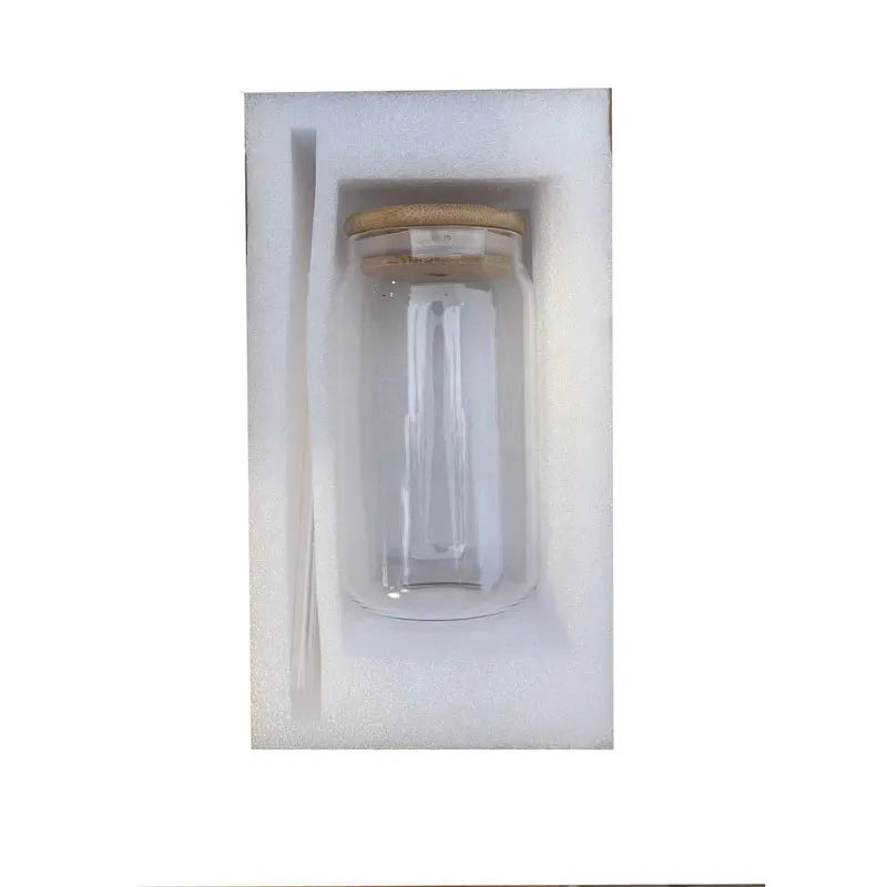 450ml/550ml Glass Cups with Bamboo Lids and Straw 1pc Mason Jars Coffee Mug Beer Can Shaped for Cocktail Milk Juice Cola Gift Oasis Select 450ml 450-550ml
