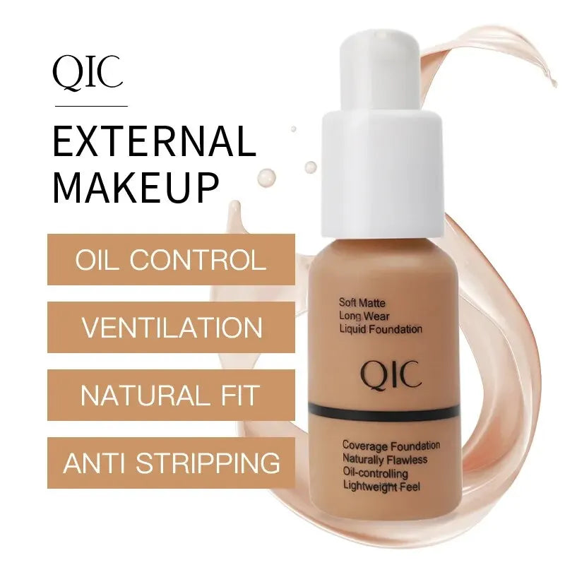 QIC Matte Liquid Foundation – Waterproof, Oil Control, 5 Shades