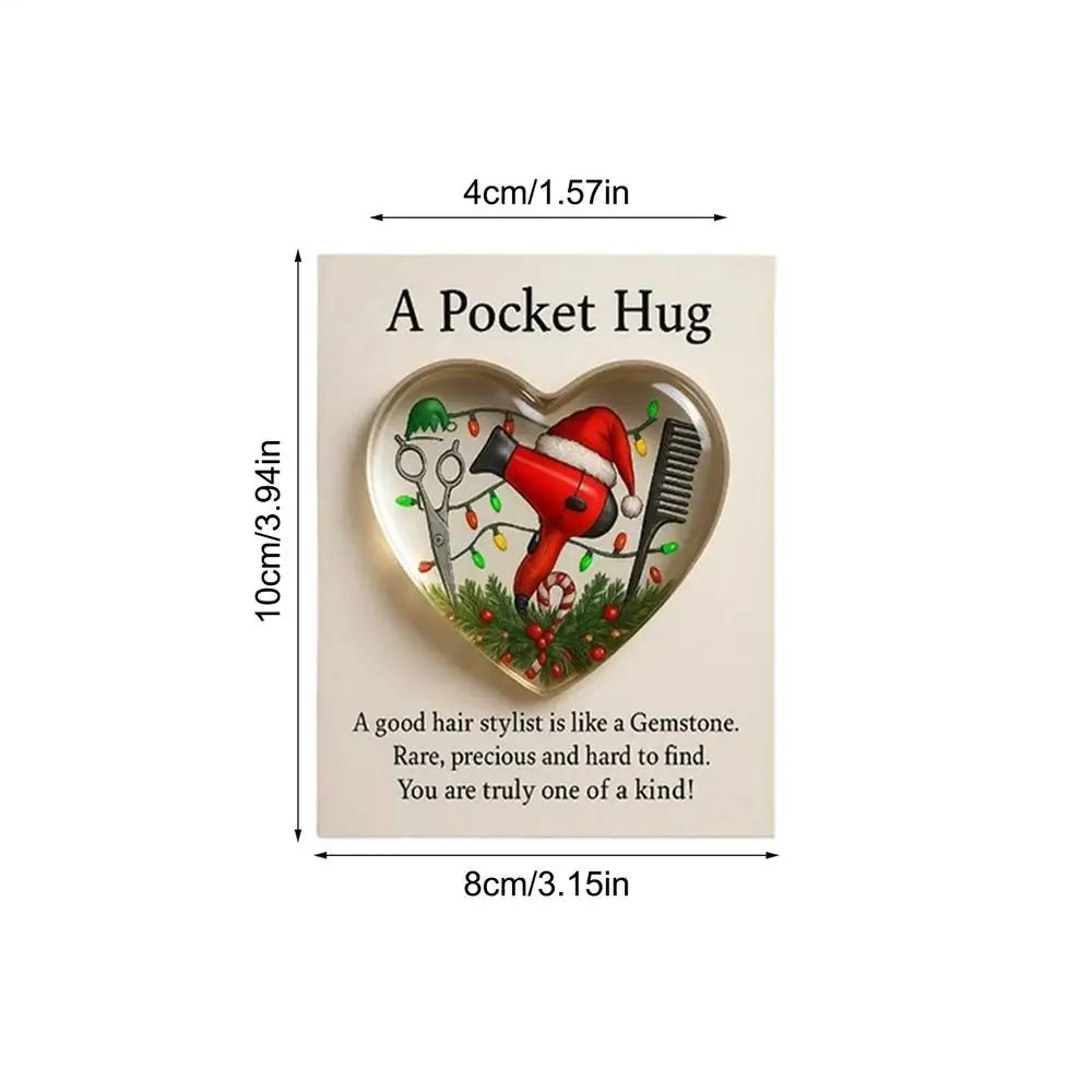 Christmas Hug 2D Heart Shaped Hairdresser Home Decor Appreciation Inspirational Pocket Card for Men Barber Hair Stylist Birthday Oasis Select Style C
