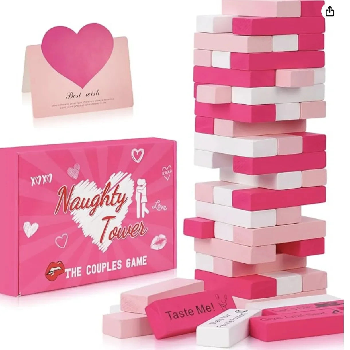 48PCS Block Tower Game Couple Activities Date Night Ideas Valentine Tumbling Tower Stacking Blocks Game For Couples Night Party。 Oasis Select