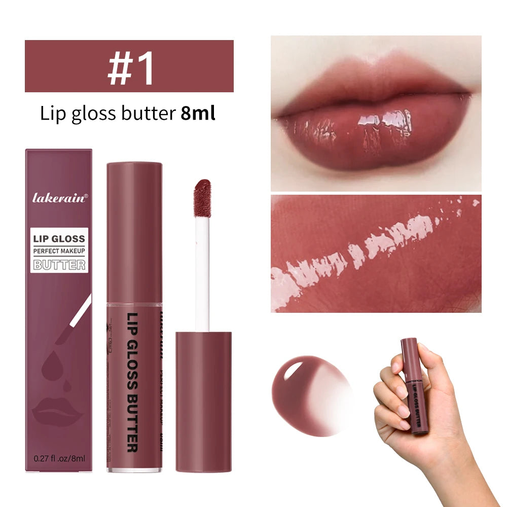 8ml Butter Non-stick Cup Gloss Lip Gloss Moisturizing Mirror Lip Gloss Lasting Color Lip glaze Dye Lip Liquid Makeup For Women Oasis Select 1