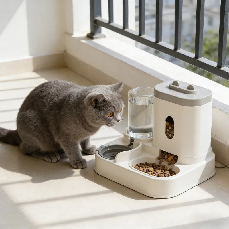 Automatic Pet Feeder And Water Dispenser Large Capacity Raised Food Bowl With Fountain Design Perfect For Cats Dogs Daily Eating Oasis Select