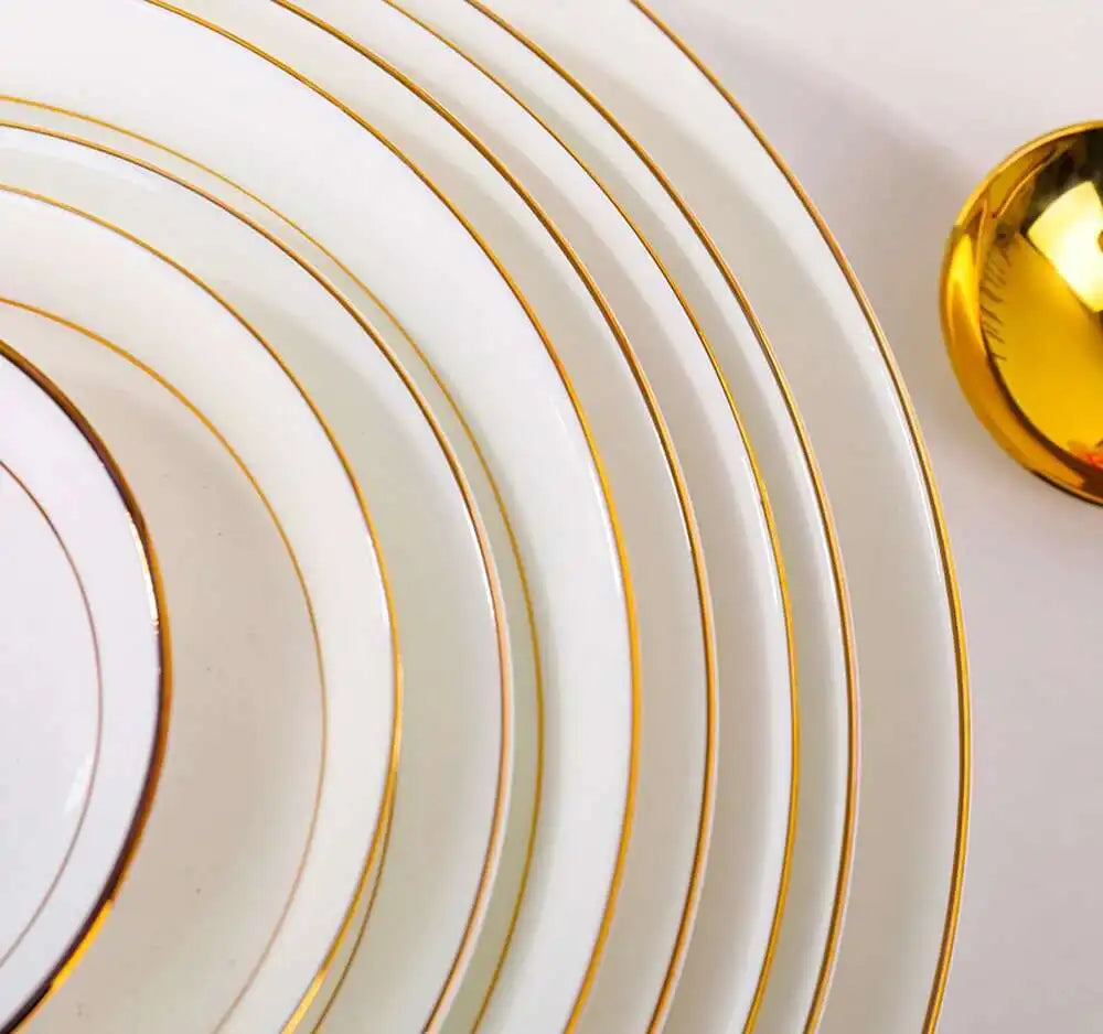 Bone China Gold Border Vegetable Deep Plate Ceramic Tableware Dining Plate Oasis Select