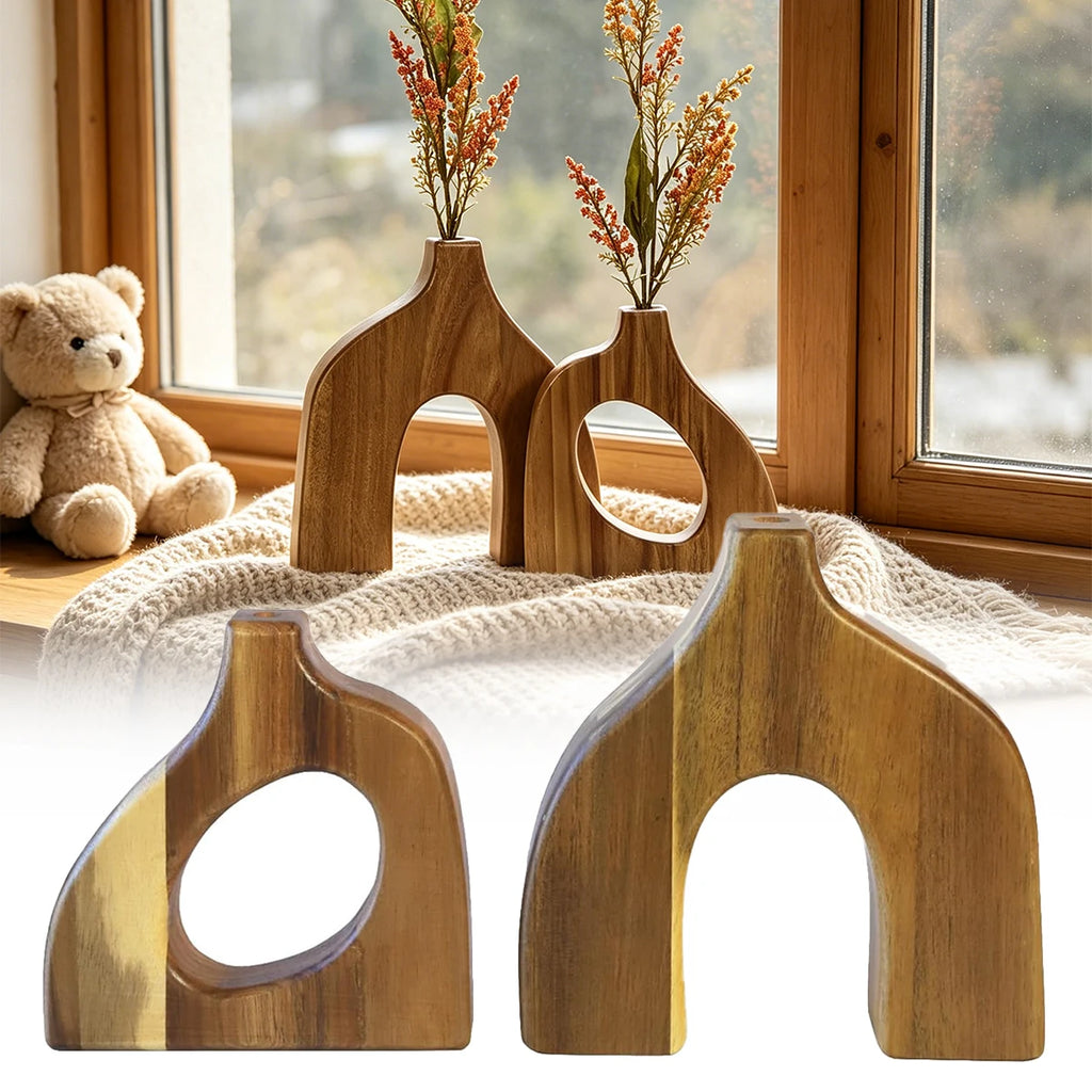 2PCS Wooden Vases Small Decorative Table Centerpiece Scandinavian Living Room Decor Faux Plant Holder Modern Oasis Select