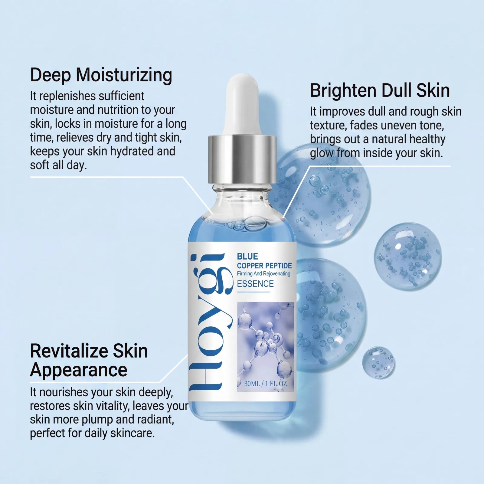 Blue Copper Peptide Firming Essence Brighten Dull Skin Reduce Fine Lines Hydrating Firming Face Care Skin Repairing 30ml Oasis Select