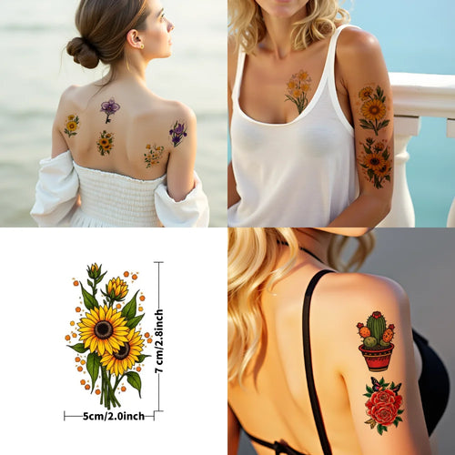 28pcs Waterproof Temporary Tattoos – Rose, Cactus & Sakura Temporary Tattoo Stickers Oasis Select