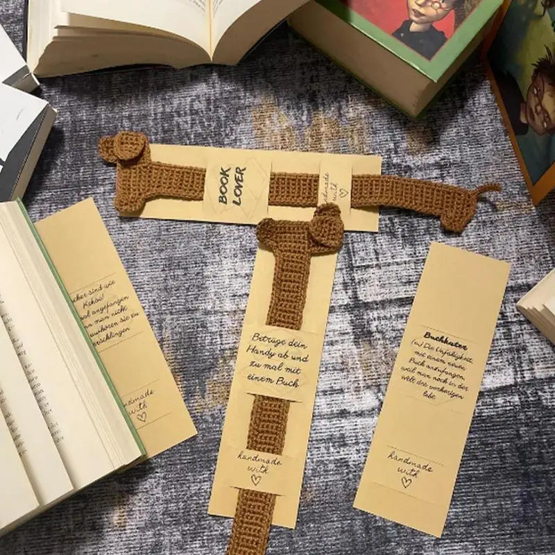 Crochet Bookmarks Knitted Brown Dog Bookmark Beautiful Crochet Animal Book Mark Reading Accessories Dachshund Bookmarks gift Oasis Select