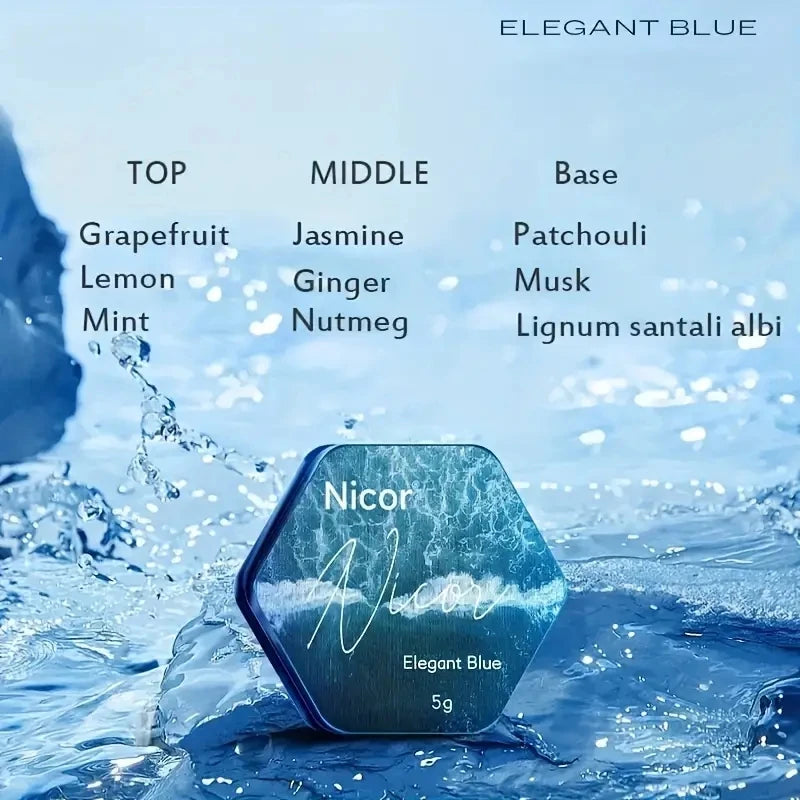 NICOR Men's Solid Perfume Balm – Portable EDP Fragrance 5g Solid Perfume Balm Oasis Select Elegant Blue