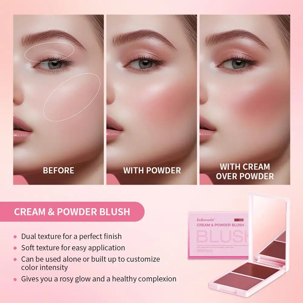 Dual Cream & Powder Blush Palette – Peach Pink, Long-Lasting