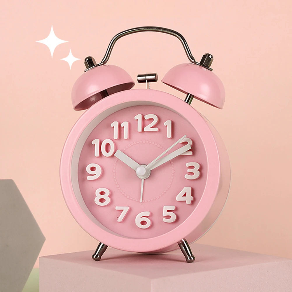 Retro Twin-Bell Alarm Clock | Silent Night Light Bedside Clock