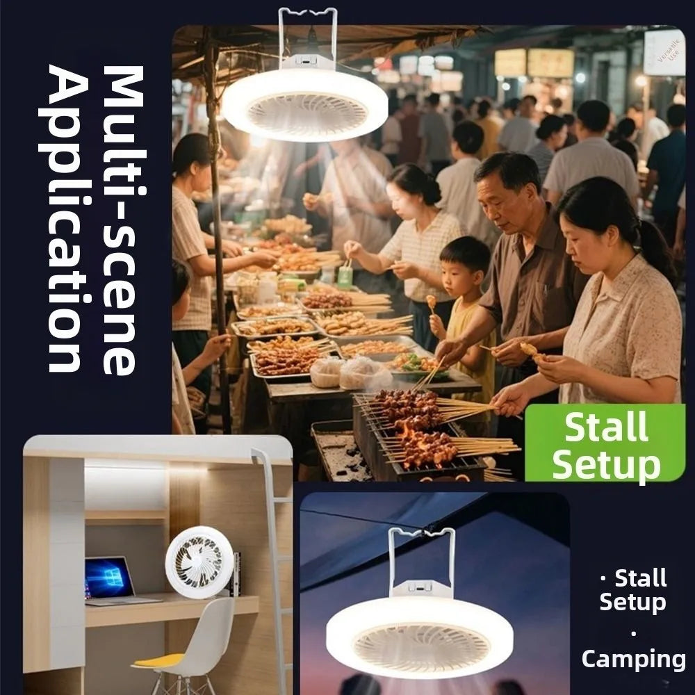 USB Rechargeable Ceiling Fan Light Super Quiet 3 Color Light Modes Hanging Fan Lamp Energy Saving Hooked & Stand Design Oasis Select
