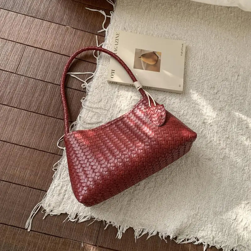 Retro Woven PU Shoulder Bag | Lightweight Magnetic Clasp