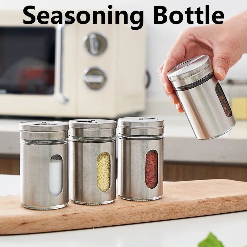 Seasoning Bottle Stainless Steel Rotating Spice Storage Box Condiment Jar BBQ Cooking Herbs Pepper Toothpick Holder Salt Shaker Oasis Select