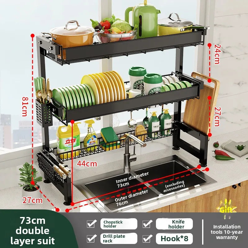 Multifunctional Kitchen Sink Shelf Dish Rack Drain Rack Countertop Dish Rack Drain Sink Rack Oasis Select 73CM-Full S