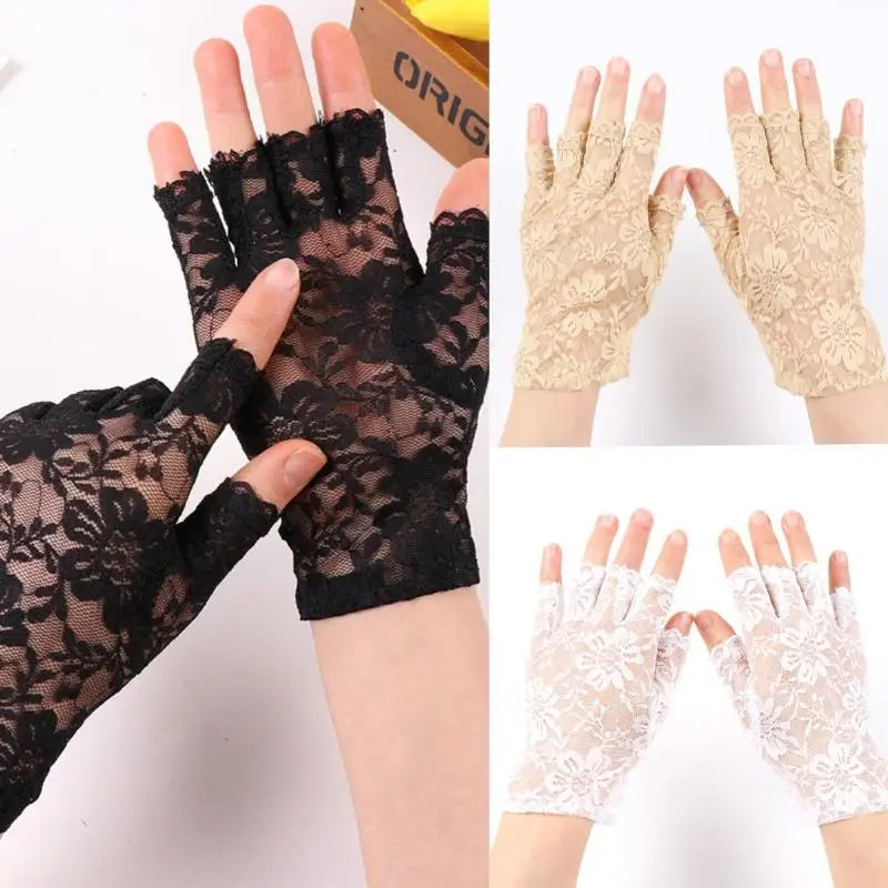 Lace Fingerless Gloves Women Elegant Breathable Bridal Wedding Party Cosplay Driving Fashion Accessory Oasis Select