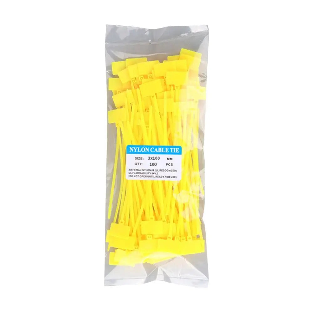 100pcs Plastic Loop Ties Markers Cable Easy Mark Nylon Cable Ties Tag Labels Tag Self-locking Zip Ties Oasis Select yellow