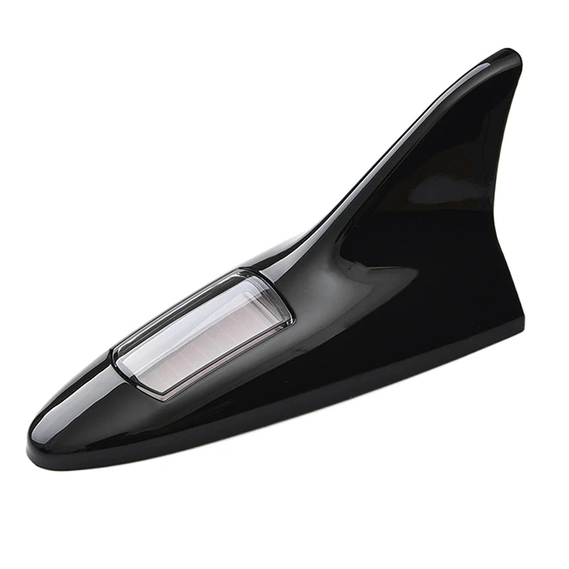 Universal Car Shark Fin Antenna Roof Tail Modification Light with Solar LED Light Car Antenna Driving Safety Warning Light Oasis Select BK