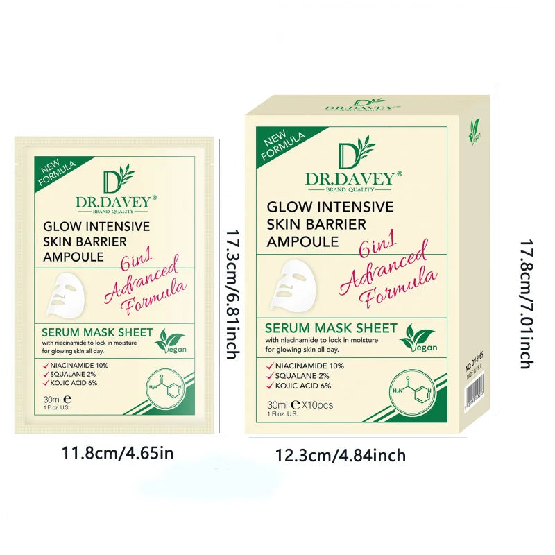 DR.DAVEY Glow Intense Moisturizing Facial Sheet Mask – 10 Pack