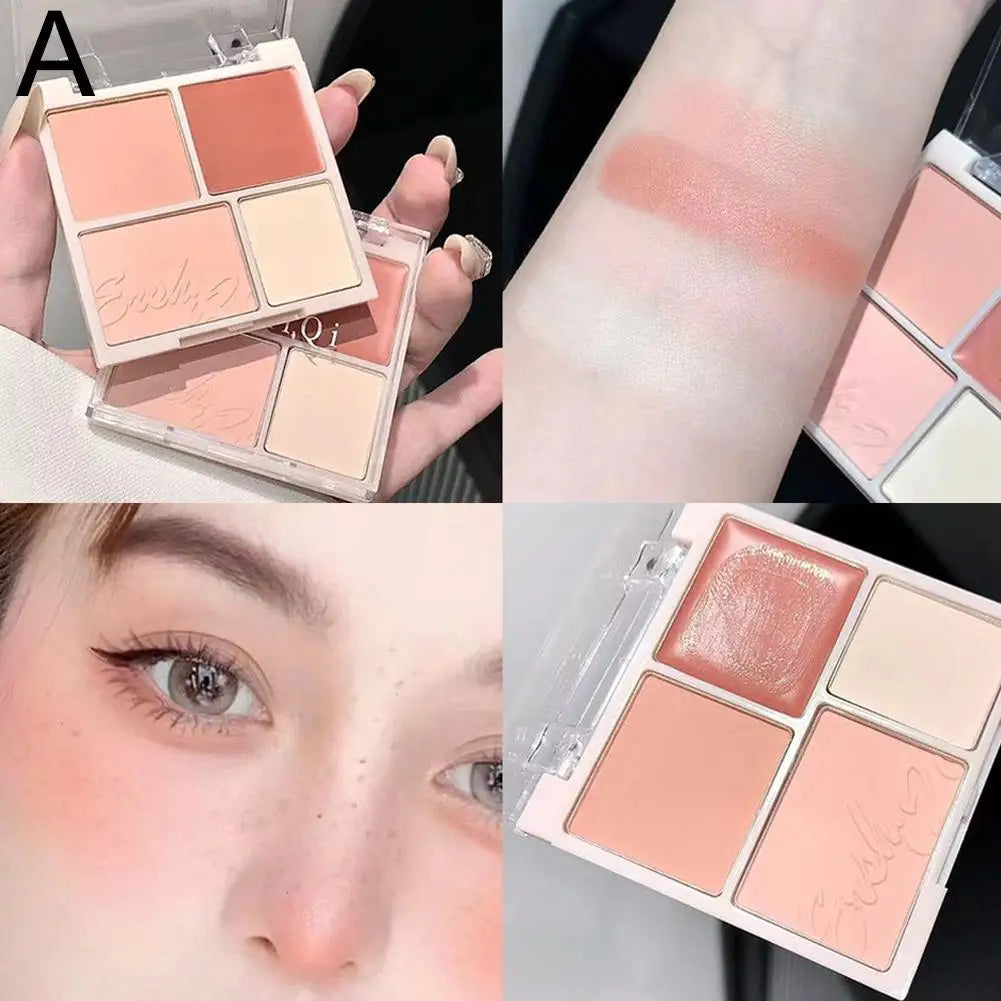 4-Color Matte & Shimmer Blush Palette – Pigmented Long-Lasting Blush Palette Oasis Select 01