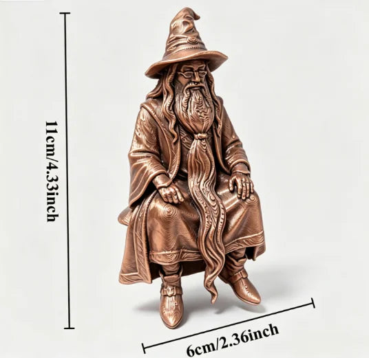 Mystery Wizard Shelf Sitter Figurine 3D Printed Sitting Posture Old Mage Statue Fantasy Desktop Decor for Bookshelf & Game Table Oasis Select Old wizard bronze