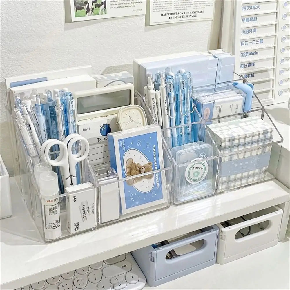 Large Capacity Desk Pen Holder Pen Stand Transparent Stationery Organizer 5-Grid Acrylic Pencil Storage Box Cosmetic Organizer Oasis Select