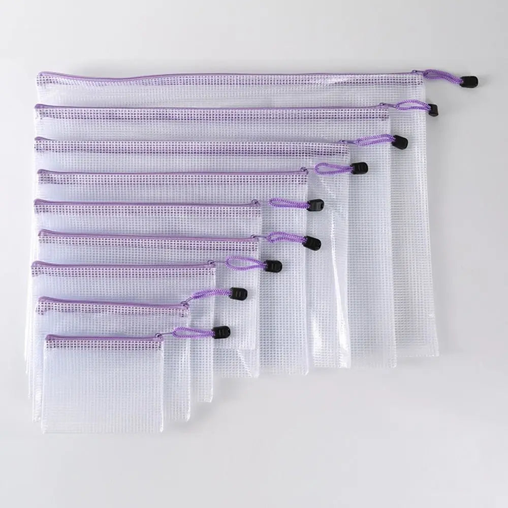 Mesh Zipper Pouch Waterproof Plastic Document Pouch Multipurpose for Travel Storage Office Appliances Home Organize Bags Oasis Select 11-A5-24X18CM--1pc