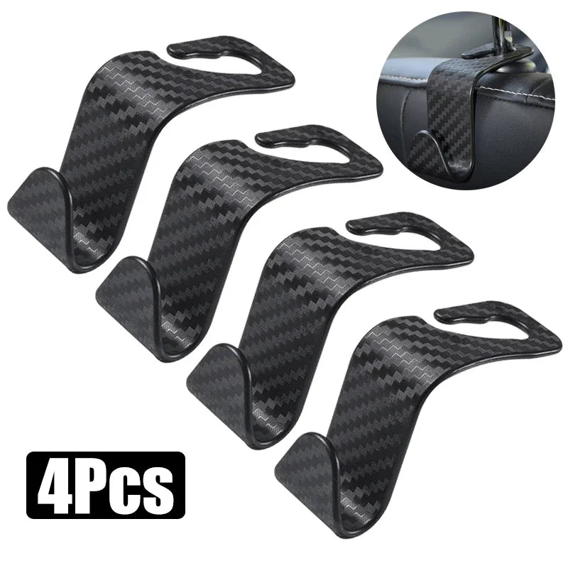 1/2/4Pcs Universal Auto Seat Headrest Hook Storage Hanger Car Vehicle Back Seat Organizer Holder Car Interior Accessories Oasis Select Carbon Black 4Pcs