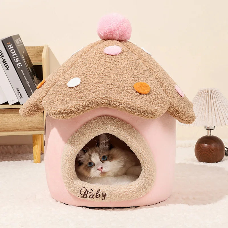 Mushroom House Cat Bed Pet House Dog and Cat Shelter Winter Closed and Warm Mushroom Cat House Detachable Oasis Select
