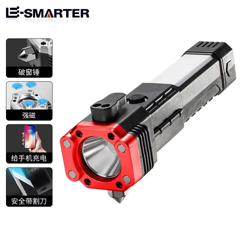 Multi-functional High-brightness Flashlight Car Safety Hammer Handheld Torch Usb Rechargeable Treasure Outdoor Home Searchlight Oasis Select