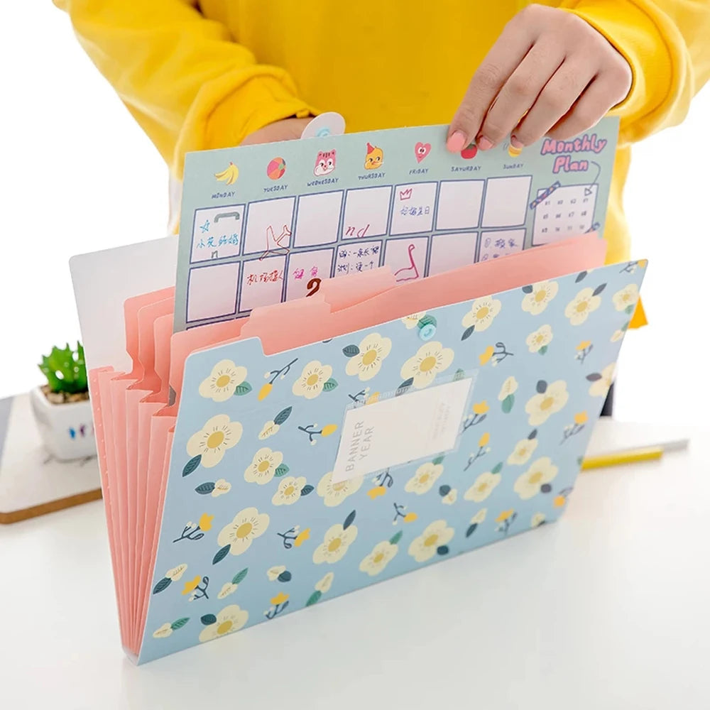 Expandable Desk Organizer A4 Size 5 Pockets File Holder File Folder Document Organizer Floral File Folders Accordion Folder Oasis Select