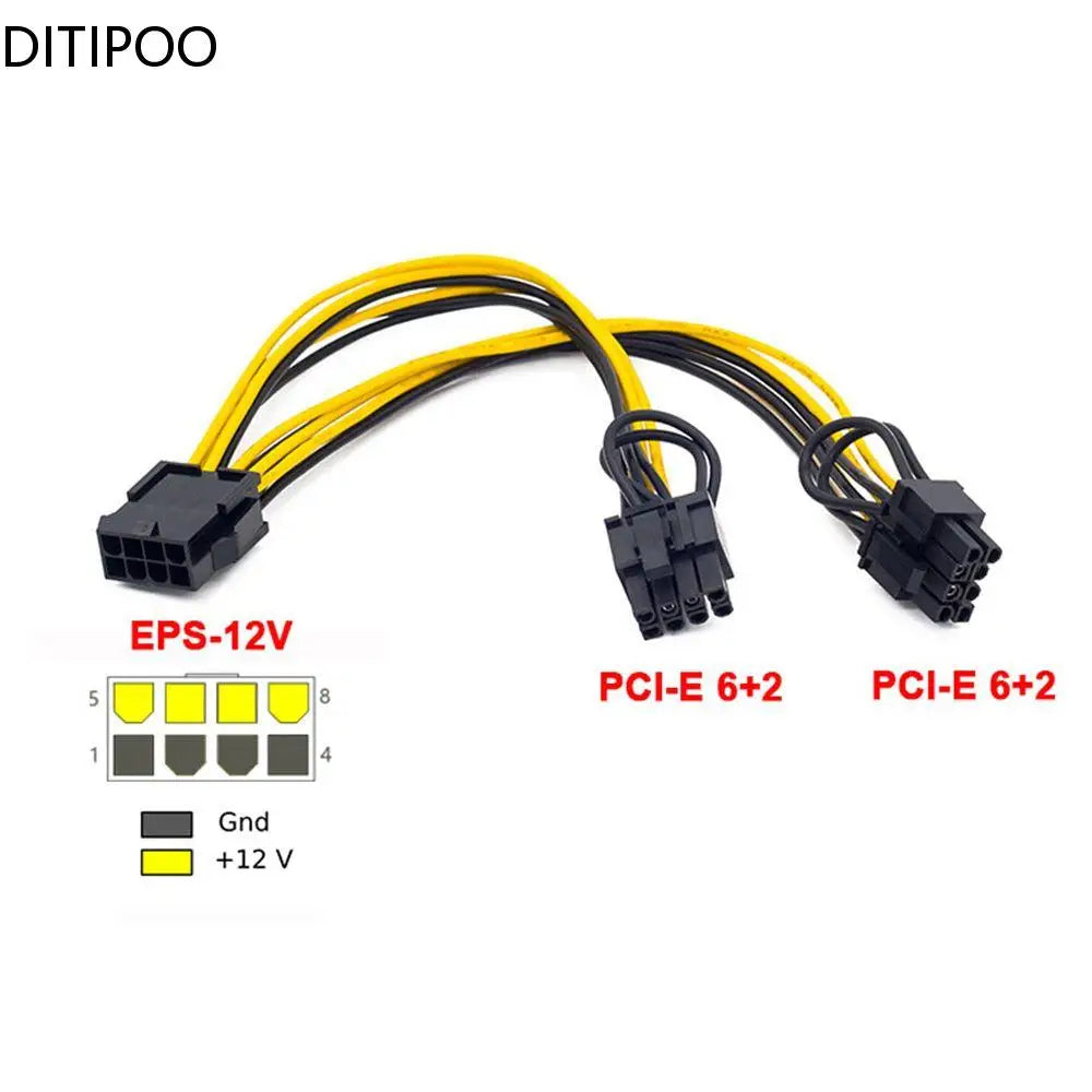 EPS CPU 8Pin to Dual 8(6 2) Pin PCIE PCI Express Adapter Power Cable Graphics Card Motherboard PCI-E GPU Splitter Cable Oasis Select