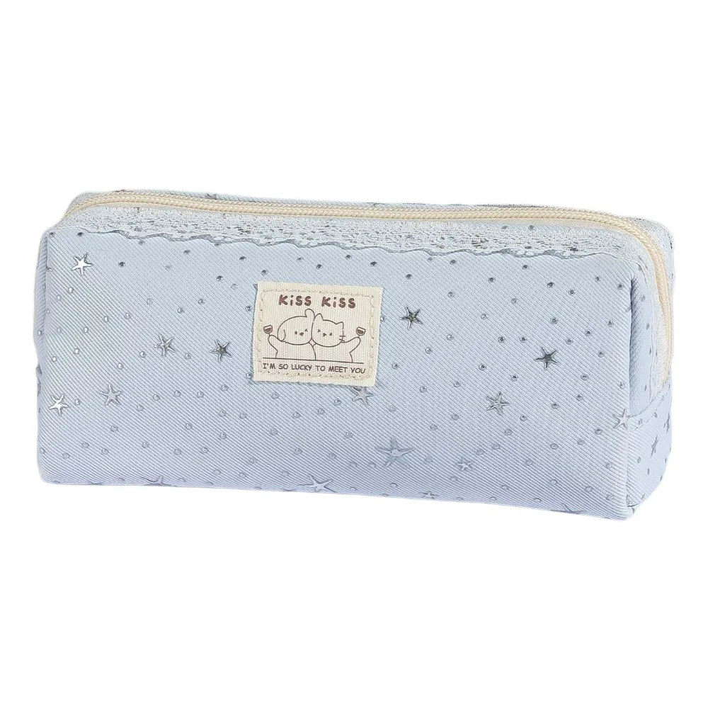 Lace Star Dots Y2k Dots Pencil Case Pencil Pouch Desktop Storage Korean Style Pen Bag Cute Dog Cat Friend Multi-functional Oasis Select Blue 21.5cm