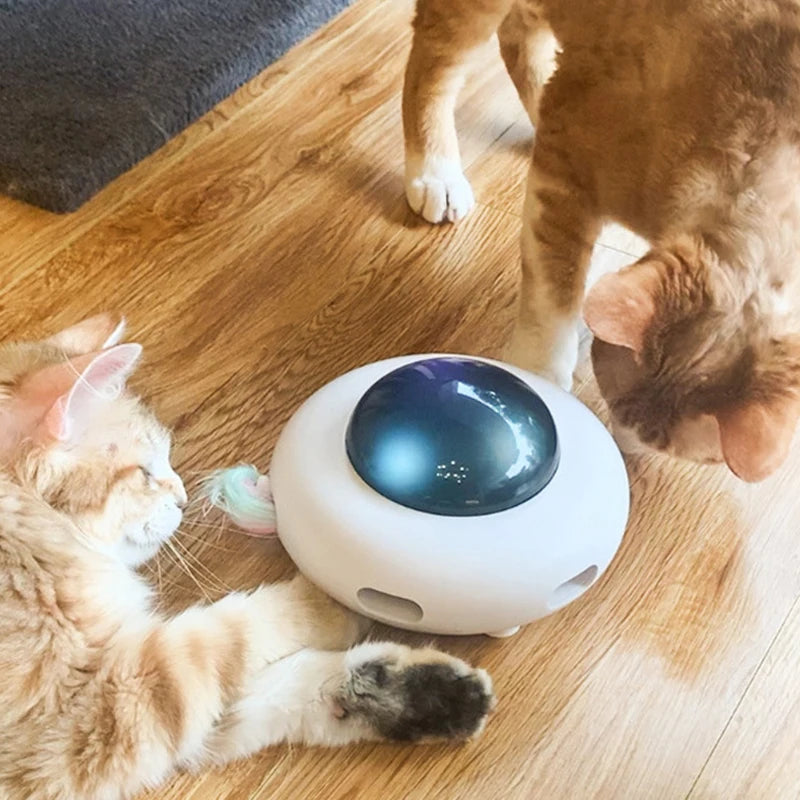 Cat Toy Smart Teaser UFO Pet Turntable Catching Training toys USB Charging Cat Teaser Replaceable Feather Interactive Auto Oasis Select