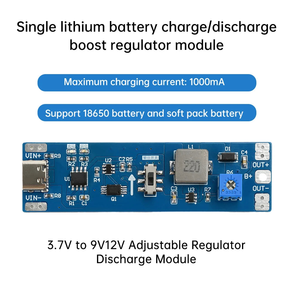 3.7V to 9V 12V 18650 Lithium Battery Boost Step Up Module UPS Uninterruptible Power Supply Module Charge Discharge Integrated Oasis Select