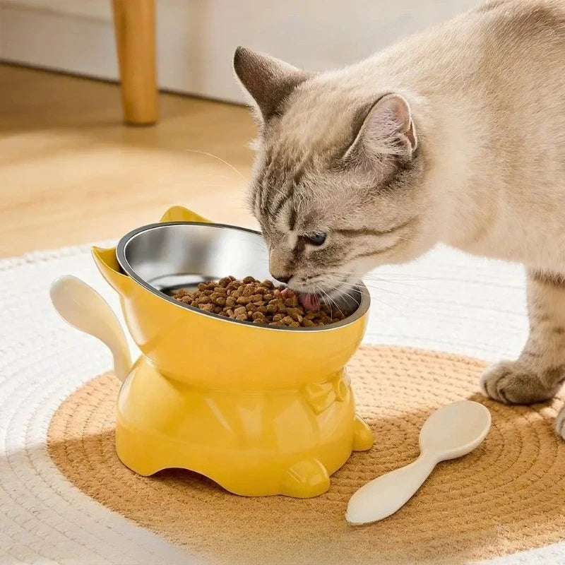 Inclined Raised Cat Bowl Stainless Steel Food Water Bowl Cute Ear Bracket Neck Friendly Pet Feeding Dish Oasis Select
