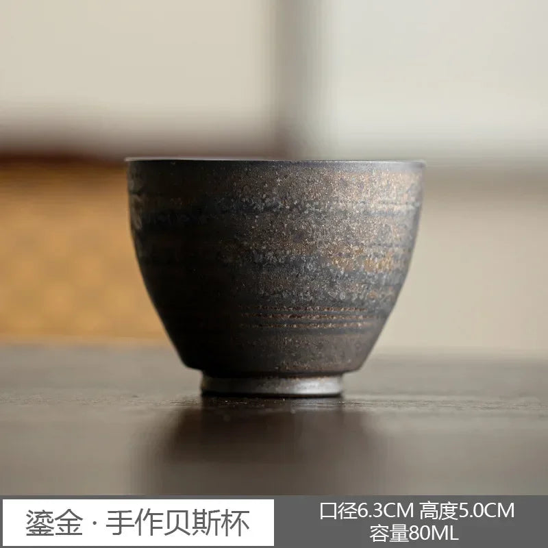 Gilded Glaze Tea Cup Handmade Eggshell China Master's Cup Tea Making Kung Fu Tea Cups Ceramic Japanese Kung Fu Teaware Oasis Select Tea Cup A-80ML 51-100ml