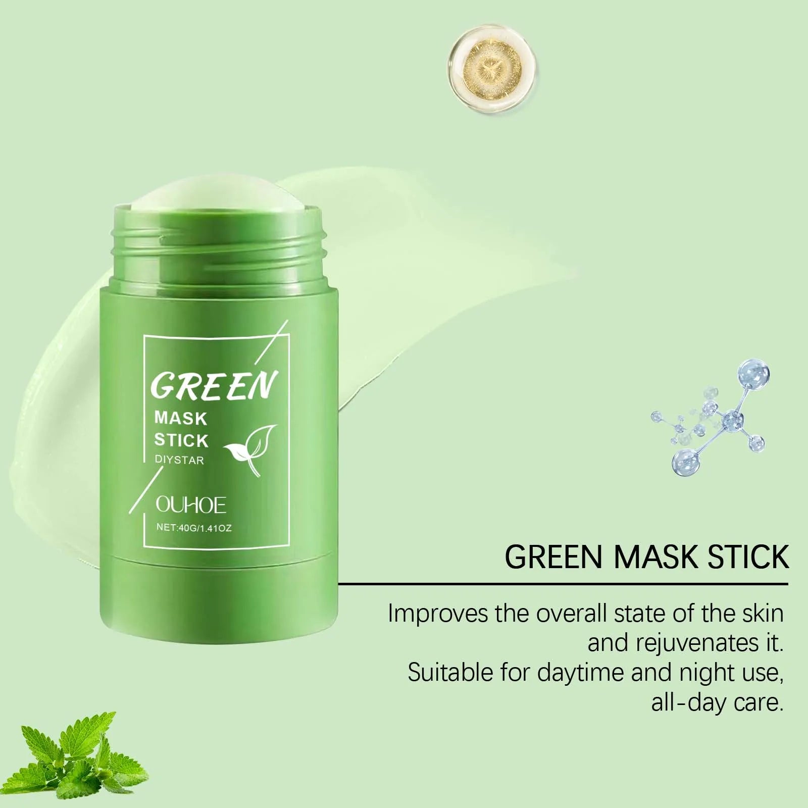 Face Clean Mask Green Tea Cleansing Stick Mask Smear Acne Shrink Blackhead Moisturizing Deep Cleansing Mask Film 40g Pores Oasis Select