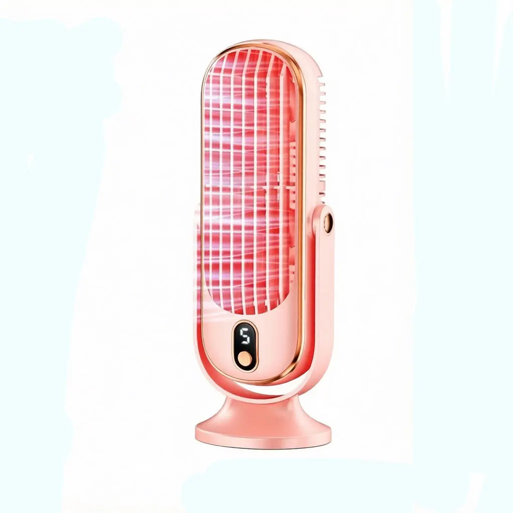 Dual Motor Ice Fan USB Desk 5-Speed LED Screen 360° Cooling Large Battery Portable for Office Home Travel Camping ﻿ Oasis Select Pink
