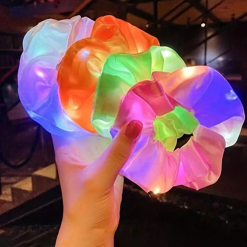 1-20PCS Light Up Scrunchie Flashing Hair Tie for Nightclub Party Rave DIY Glow in Dark Elastic Rope Accessory Concert Oasis Select