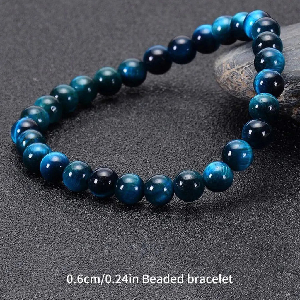 Minimalist Blue Tiger Eye Stone Beaded Bracelet Natural Stone Round Beads Bracelet For Daily Decoration Oasis Select