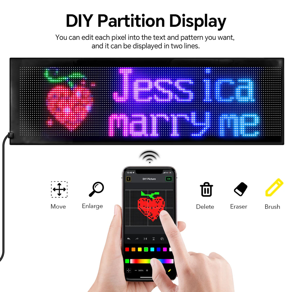 Flexible Car Devil's Eye Display Screen Graffiti Scrolling Animation Shop Reminder Light Big Truck Light Matrix Pixel Panel USB Oasis Select