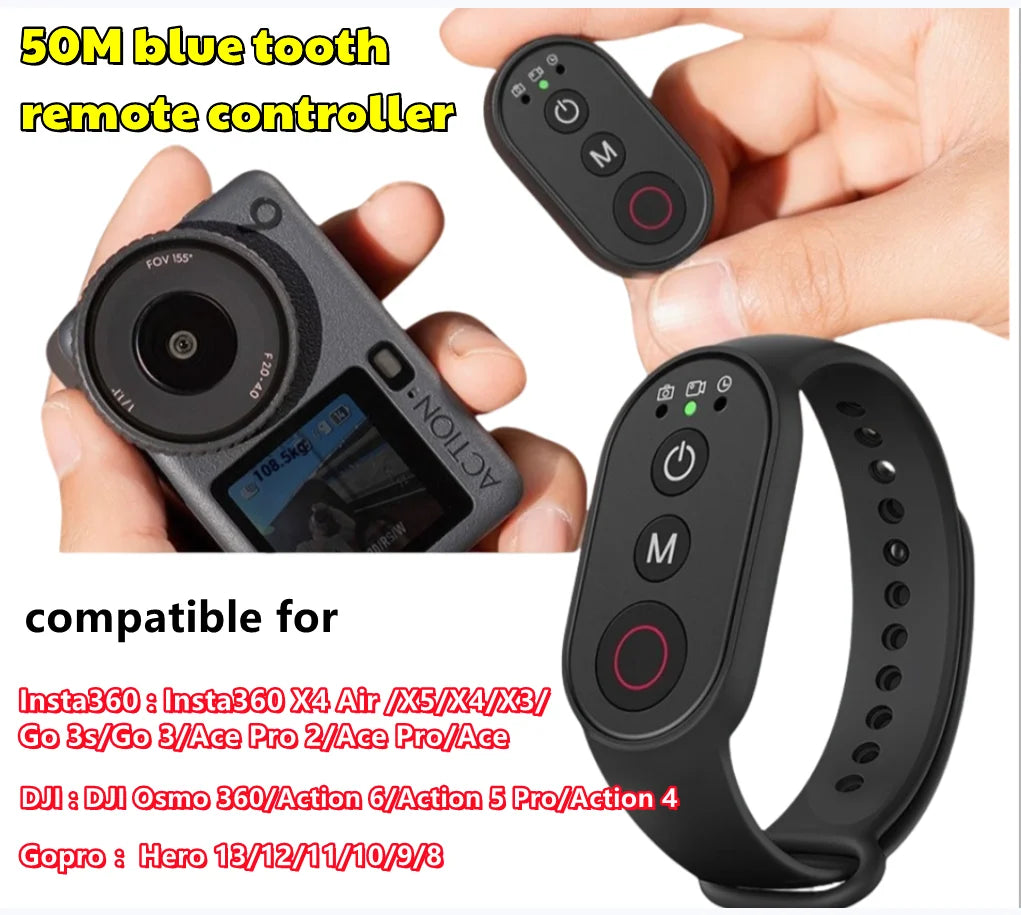 50M Bluetooth Remote for DJI, Insta360 & GoPro | Wristband