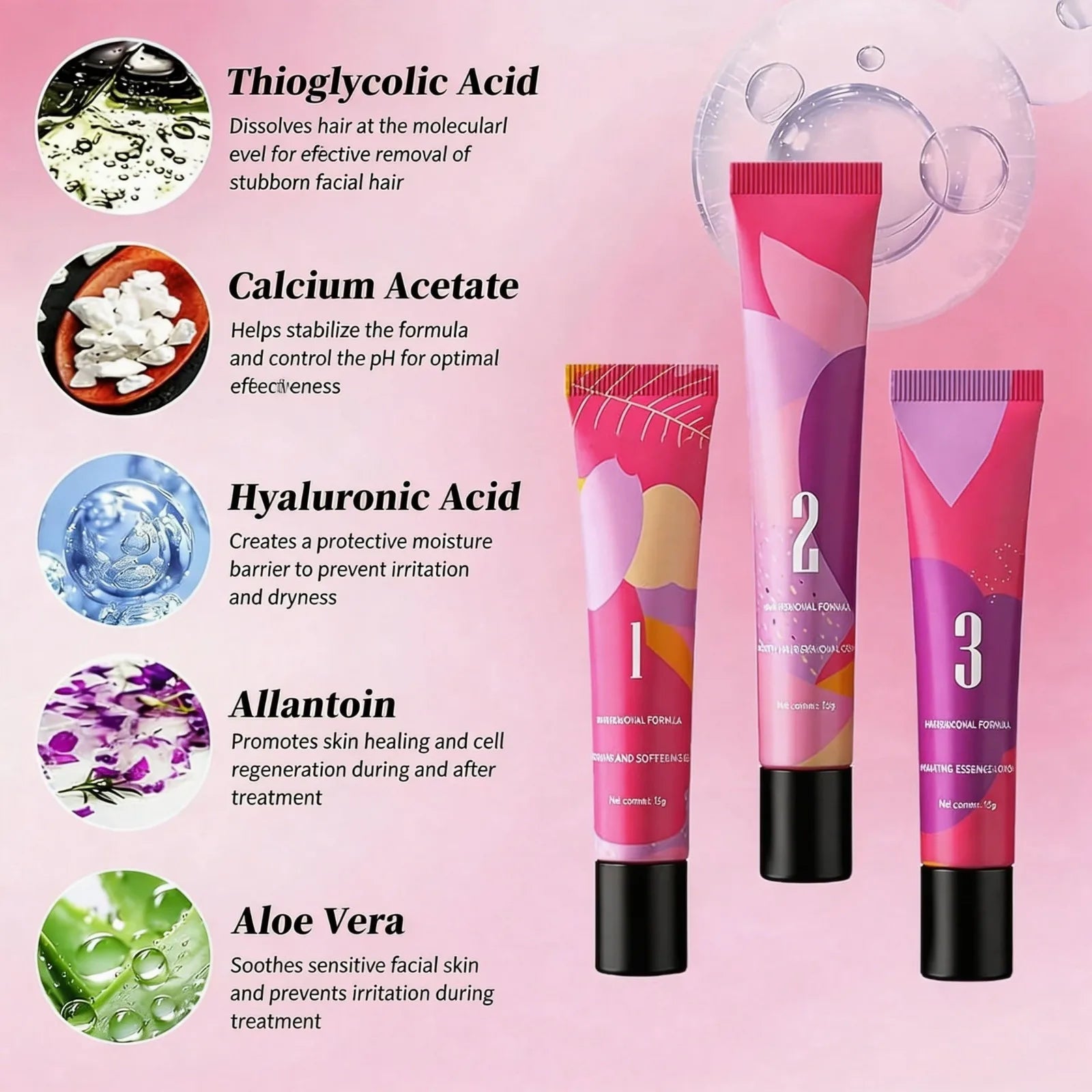 Facial Hair Removal Cream for Three Step Kit Lip Chin Upper Lip Women Home Use Gentle With Softening Gel Soothing Lotion Oasis Select