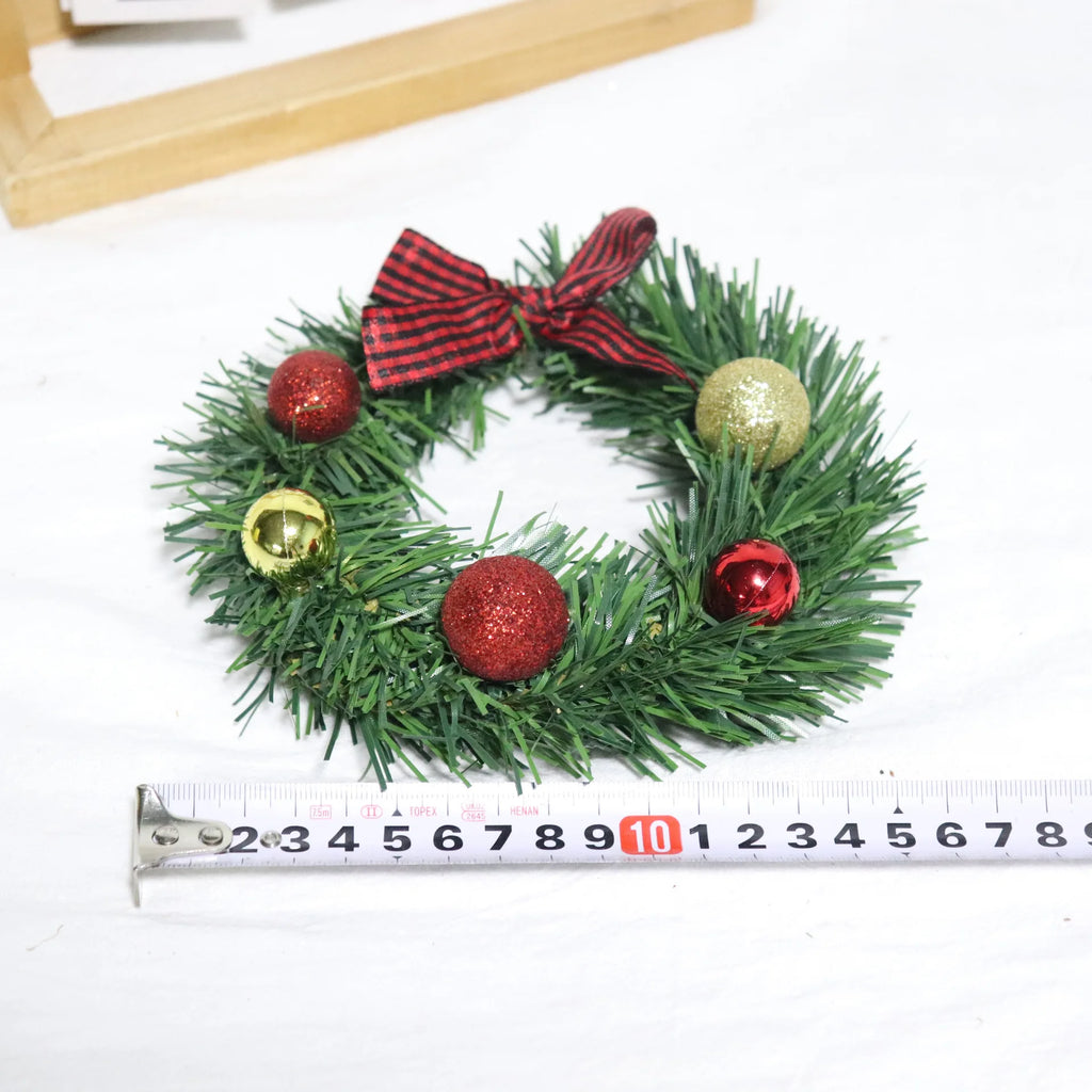Holiday Garland Decoration Indoor Outdoor Wreath Festive Mini Christmas Wreath with Glitter Balls Bow Small for Holiday Oasis Select